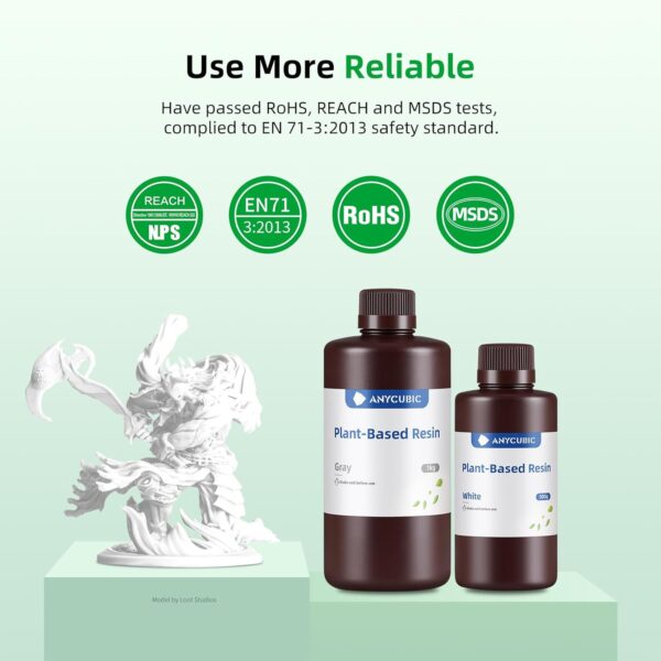 ANYCUBIC 3D Printer Resin with Low Odor and Safety, 405nm UV Plant-Based Rapid Resin 2.0 with High Precision and Quick Curing for LCD 3D Printing (White, 1000g) - Image 3
