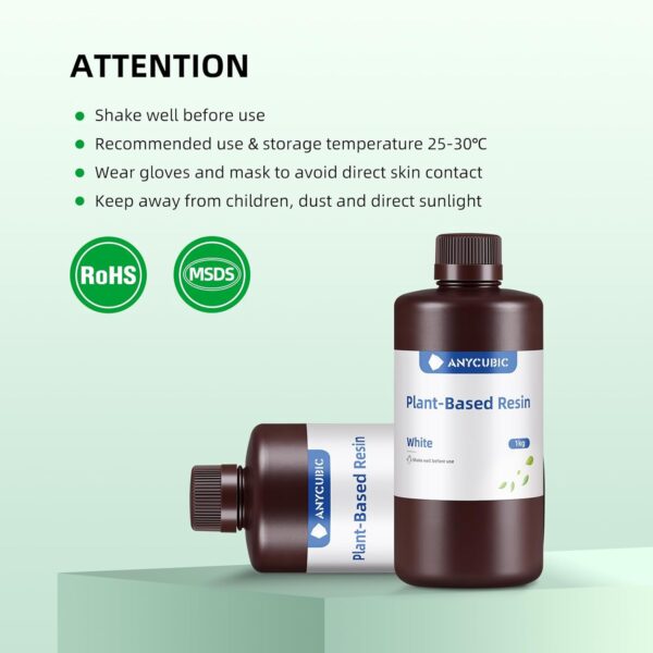ANYCUBIC 3D Printer Resin with Low Odor and Safety, 405nm UV Plant-Based Rapid Resin 2.0 with High Precision and Quick Curing for LCD 3D Printing (White, 1000g) - Image 8