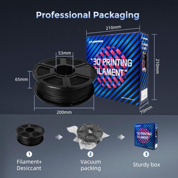 FLASHFORGE Carbon Fiber PETG Filament 1.75mm, Carbon Fiber PETG 3D Printer Filament, 1KG Spool Dimensional Accuracy +/- 0.02mm, Lightweight & Heat-Resistant & Moisture Free (Black) - Image 6