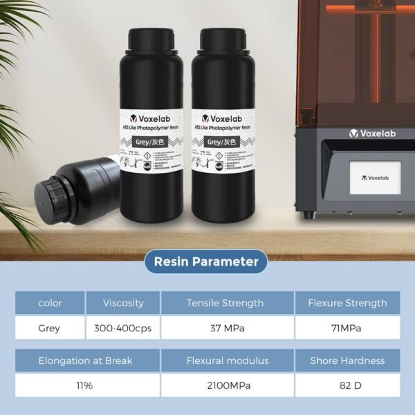 VOXELAB ABS-Like 3D Printer Rapid Resin 405nm LCD UV-Curing Resin Standard Photopolymer Resin for LCD 3D Printing – 500g (Grey) - Image 3