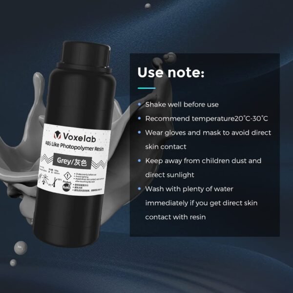 VOXELAB ABS-Like 3D Printer Rapid Resin 405nm LCD UV-Curing Resin Standard Photopolymer Resin for LCD 3D Printing – 500g (Grey) - Image 4