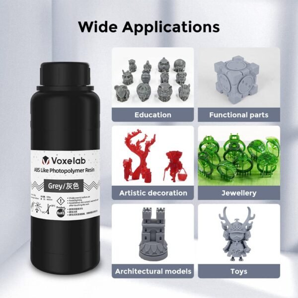 VOXELAB ABS-Like 3D Printer Rapid Resin 405nm LCD UV-Curing Resin Standard Photopolymer Resin for LCD 3D Printing – 500g (Grey) - Image 6
