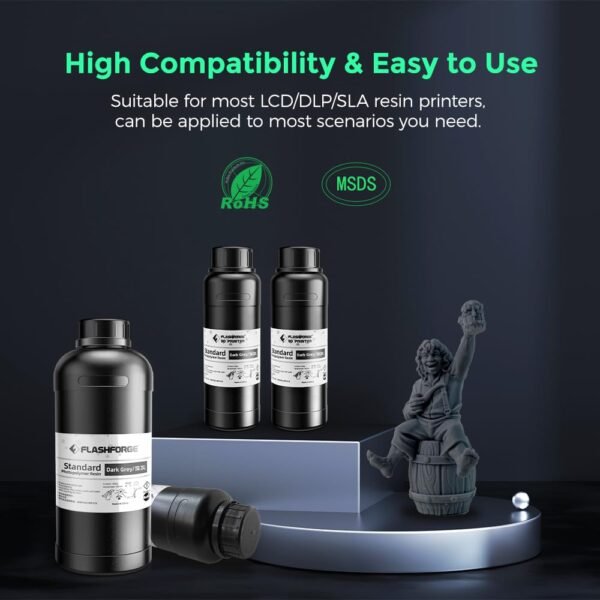 FLASHFORGE 3D Printer Resin, Fast Curing Standard 3D Resin High Precision & Excellent Fluidity with Low Odor, 405nm UV Curing 3D Printing Resin for LCD/DLP/SLA Resin 3D Printer (Dark Grey, 500G) - Image 7