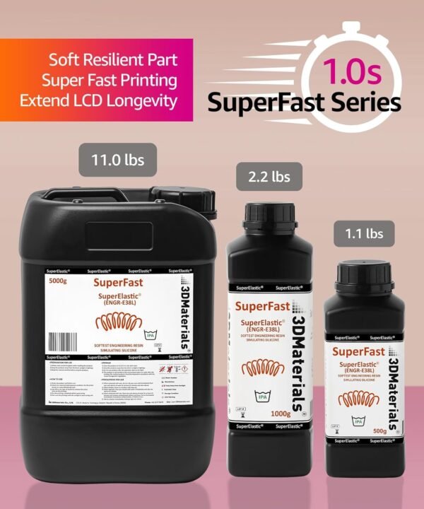 SuperElastic 3D Printer Resin, Softness 60A Simulating Soft Silicone, Made in Korea by 3DMaterials (500g, Clear) - Image 5