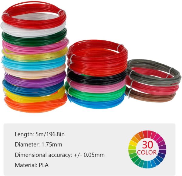 30Pcs 3D Pen Filament 1.75mm PLA Refills Pack, 3D Printing Pen Refills 30 Colors, Each Color 16.4 Feet, Universal Safety 3D Pen PLA Filament for 3D Pen and 3D Printer - Image 6