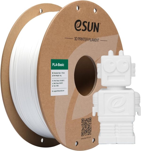 eSUN PLA Basic Filament 1.75mm, 3D Printer Filament High Speed PLA for Fast Printing, 1KG Spool (2.2 LBS) 3D Printing Filament for High Speed 3D Printers, White