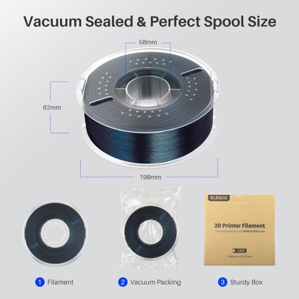 ELEGOO PLA Filament 1.75mm Galaxy Peacock Blue 1KG, Shiny 3D Printer Filament Dimensional Accuracy +/- 0.02mm, 1kg Spool(2.2lbs) 3D Printing Filament for Most FDM 3D Printers - Image 6