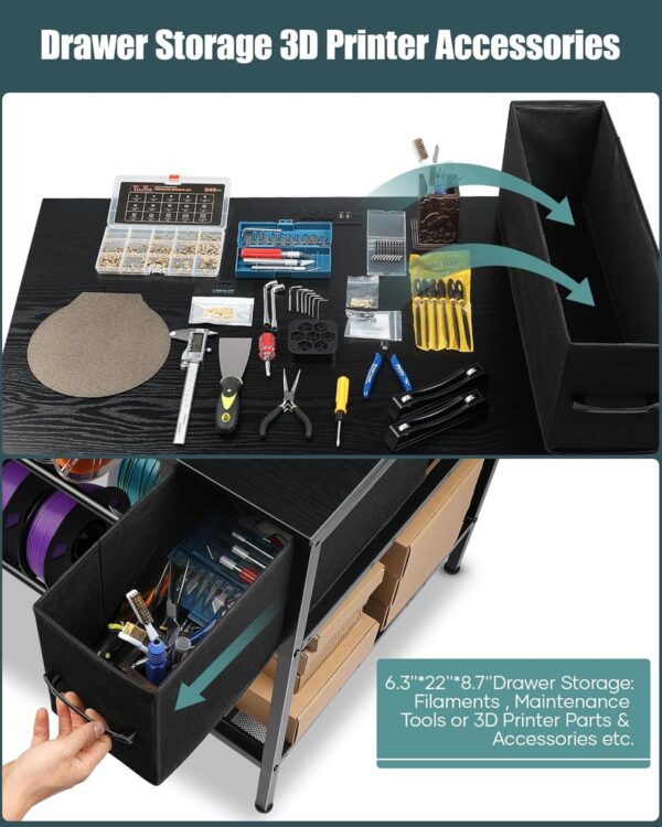 3D Printer Table with Filaments Storage - 3D Printer Stand Filament Storage Rack Heavy Duty 3D Printer Desk with Drawer for Workshop Studio Office - Image 3