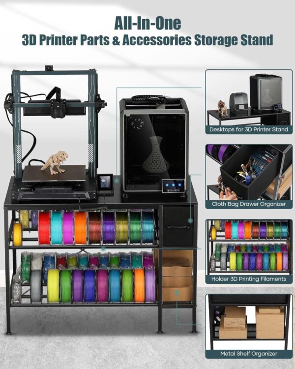 3D Printer Table with Filaments Storage - 3D Printer Stand Filament Storage Rack Heavy Duty 3D Printer Desk with Drawer for Workshop Studio Office - Image 4
