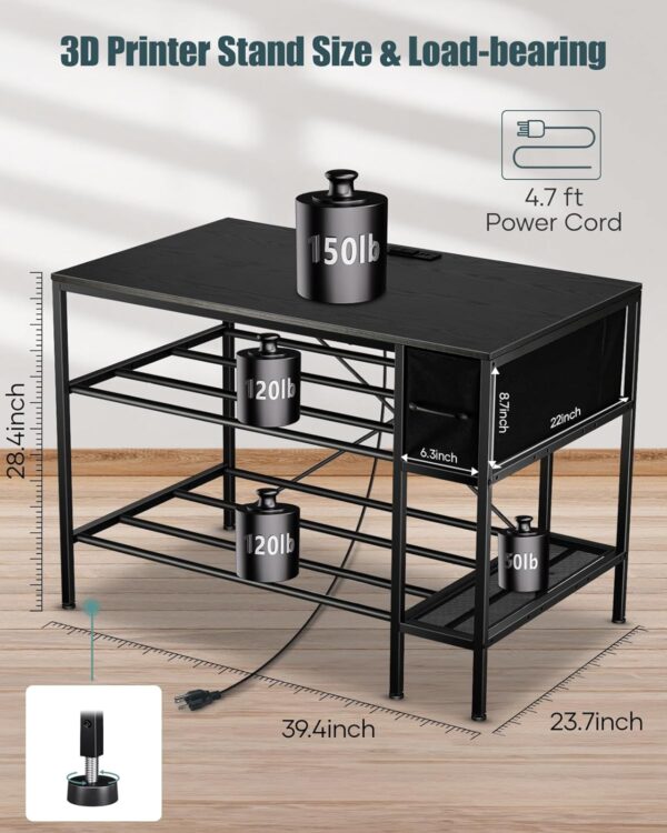 3D Printer Table with Filaments Storage - 3D Printer Stand Filament Storage Rack Heavy Duty 3D Printer Desk with Drawer for Workshop Studio Office - Image 5