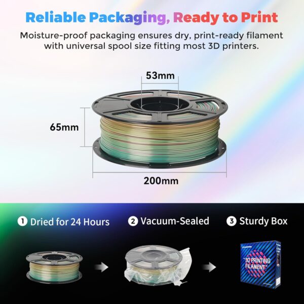 FLASHFORGE Silk PLA Filament 1.75mm, 3D Printer Filament 1kg (2.2lbs) Spool, Smooth and Silky Texture 3D Printing Filament, Dimensional Accuracy +/- 0.02mm - Image 7