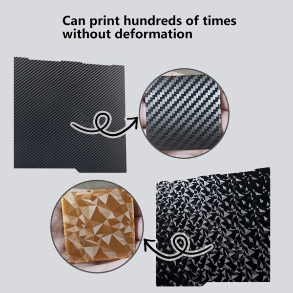 Kobra 3 3D Printer Double Sided Glossy PET Carbon Fiber Pattern and Smooth PEO Build Plate Sheet, Flexible Removable Spring Steel Heated Printing Bed Platform Mat 256x268mm - Image 6