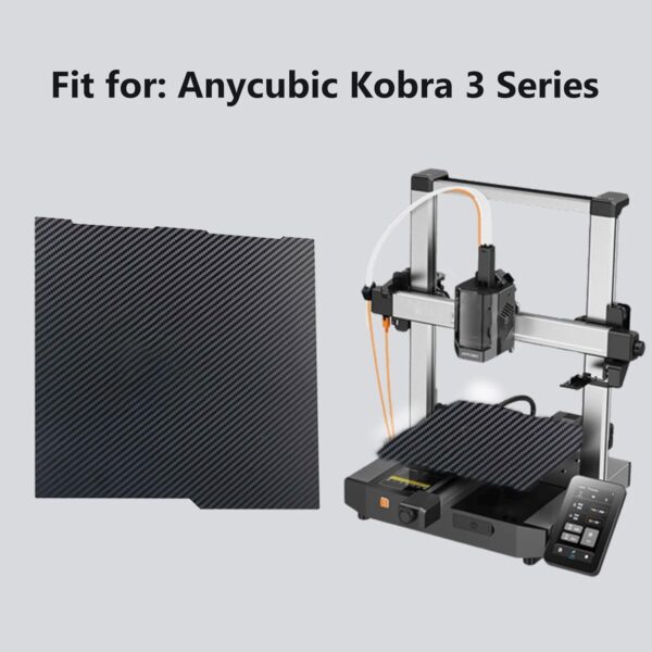 Kobra 3 3D Printer Double Sided Glossy PET Carbon Fiber Pattern and Smooth PEO Build Plate Sheet, Flexible Removable Spring Steel Heated Printing Bed Platform Mat 256x268mm - Image 7