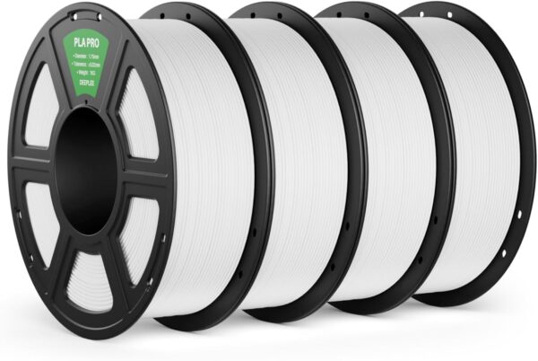 PLA PRO Filament 1.75mm, Stronger Toughness 3D Printer Filament, PLA Filament Dimensional Accuracy +/- 0.02 mm, Neatly Wound, Fits Most FDM 3D Printer, 4 Pack White