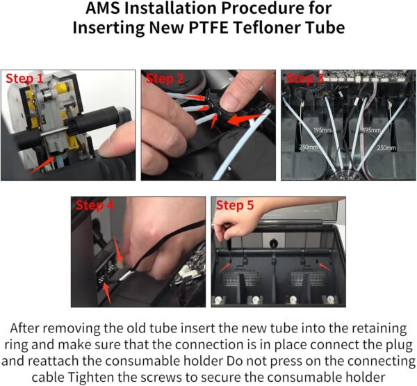 3D Printer Accessories X1 P1P Series AMS Internal PTFE TeflonTube: 4×195mm and 4×230mm Replacement Tubing 2.5mm ID×4mm OD for Guided 1.75mm Filament Transfer - Image 3
