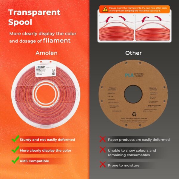 AMOLEN Silk PLA Gradient 3D Printing Filament, 1KG Spool 1.75mm Silk Shiny Red Gold Gradient Printer Filament 2.2lb Brighter New Version, Compatible with 3D Printer and 3D Pen - Image 6