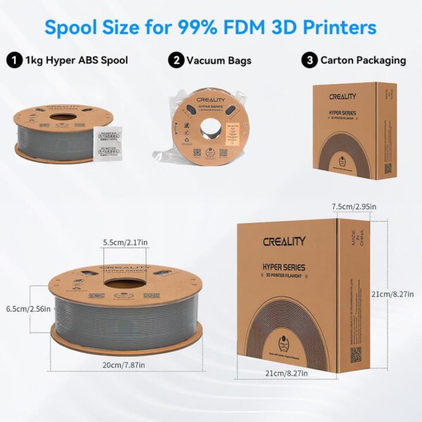 Official Creality Hyper ABS Filament 1.75mm, 3D Printer Filament for High Temperature Resistance, 1kg(2.2lb)/Spool, Dimensional Accuracy ± 0.05 mm, Fits for Most 3D Printers (Gray) - Image 7