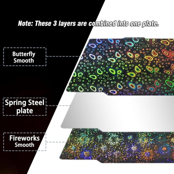 3D Printer Bambu Labs Build Plate for Bambu Lab X1C/X1/X1E/P1P/P1S/A1,Double Sided Fireworks+Butterfly Spring Steel Sheet Plate 257x257mm Flexible Removable Platform Bambu A1 3D Printer Plate. - Image 5
