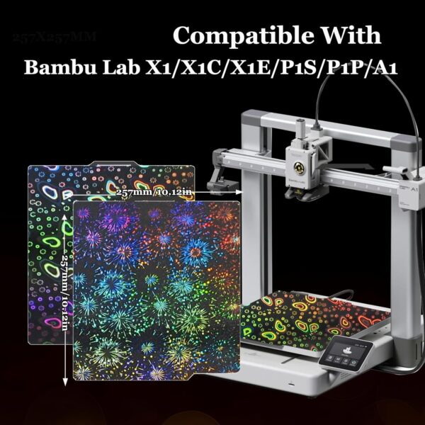 3D Printer Bambu Labs Build Plate for Bambu Lab X1C/X1/X1E/P1P/P1S/A1,Double Sided Fireworks+Butterfly Spring Steel Sheet Plate 257x257mm Flexible Removable Platform Bambu A1 3D Printer Plate. - Image 7
