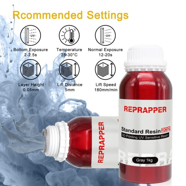 Reprapper ABS-Like 3D Printer Resin, 405nm Fast UV-Curing 1kg Gray 3D Printing Photopolymer Sensitive Resin for LCD Printer, Grey 1000g - Image 3