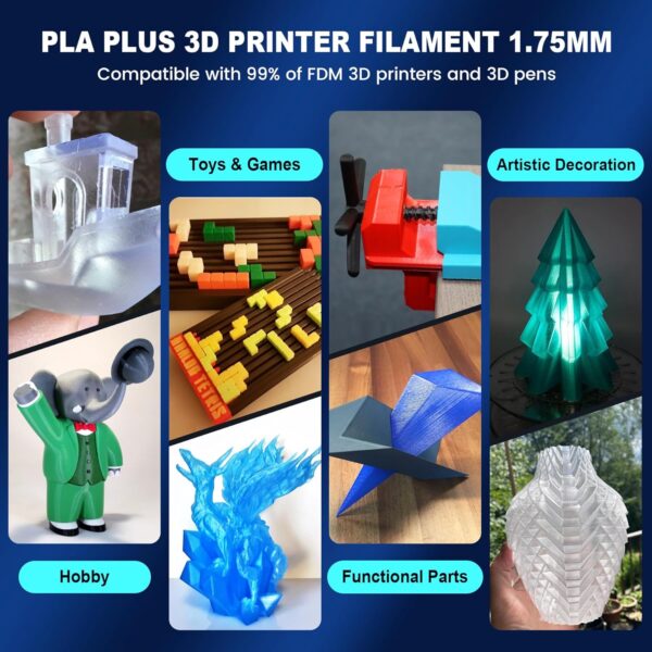 JAYO PLA+ Filament Bundle 1.75mm, 3D Printer Filament Bundle Multicolor, Individually Vacuum Packed, 250g Spool, 8 Pack, 2KG in Total, Black+White+Transparent+Clear(Blue+Red+Orange+Yellow+Purple) - Image 4