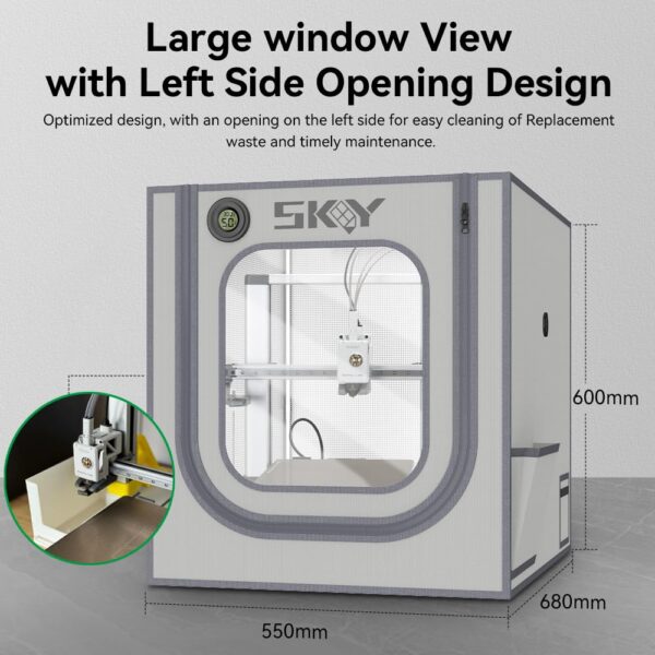 Bambu Lab A1 3D Printer Enclosure with LED Light, Hygrothermograph Fireproof Dustproof Tent Constant Temperature Protective Cover550 * 680 * 600mm-Gray - Image 3