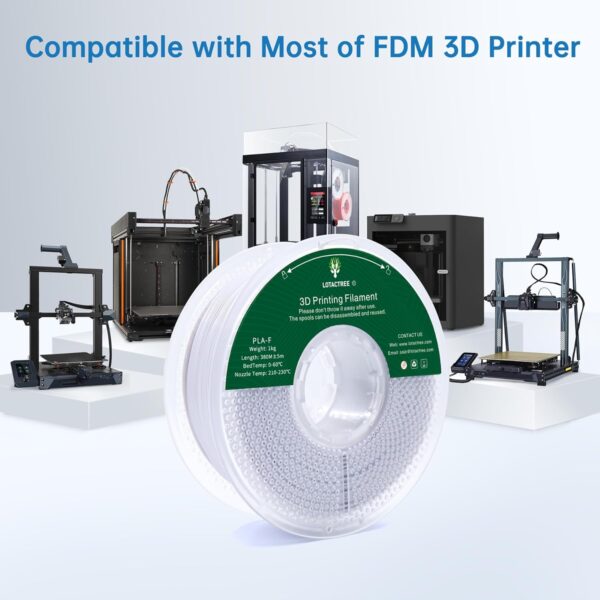 PLA-F Filament White 1KG(2.2LBS), PLA Plus 3D Printer Filament 1.75mm ± 0.02mm Strength and Toughness Fit for Most FDM 3D Printers - Image 3