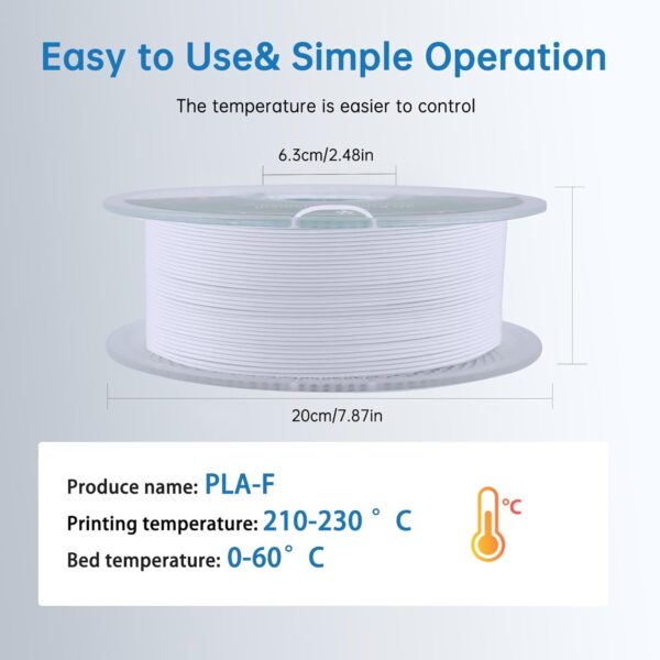PLA-F Filament White 1KG(2.2LBS), PLA Plus 3D Printer Filament 1.75mm ± 0.02mm Strength and Toughness Fit for Most FDM 3D Printers - Image 6
