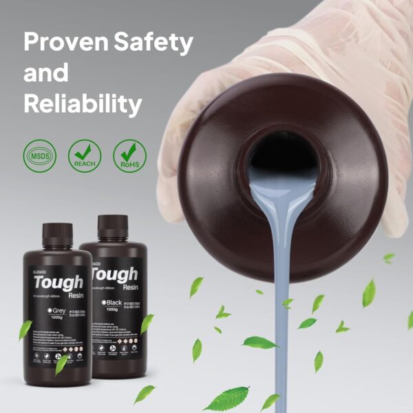 ELEGOO Tough Resin for 3D printing, 3D Printer Resin with High Toughness, High Elasticity, Stable Performance, 405nm UV-Curing 3D Resin for LCD/DLP/MSLA 3D Printer, Grey 1000g - Image 5