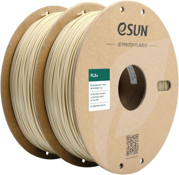eSUN PLA+ Filament 1.75mm, 3D Printer Filament PLA Plus, Dimensional Accuracy +/- 0.03mm, 1KG per Spool, 2 Spools 3D Printing Filament, Bone White