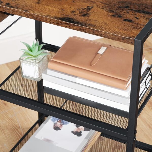 HOOBRO Industrial Printer Stand, 3-Tier Mobile Printer Table, Rolling Cart with Power Outlets and USB Ports, Home Printer Stand with 2 Hooks, for Office, Living Room, Rustic Brown BF22UPS01 - Image 8