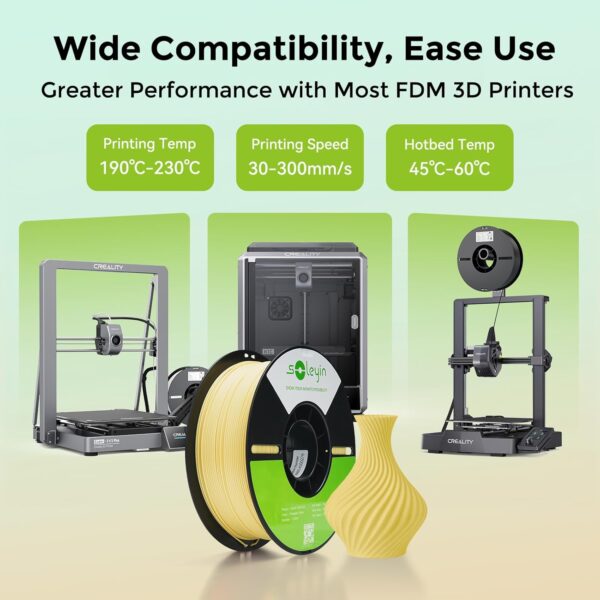 3D Printer Filament 1.75mm Ultra PLA Filament High Speed 30-300mm/s Accuracy +/- 0.02mm, 1kg Spool (2.2lbs), Fit Most FDM 3D Printer, Soleyin by Creality Filament, PLA Black - Image 7