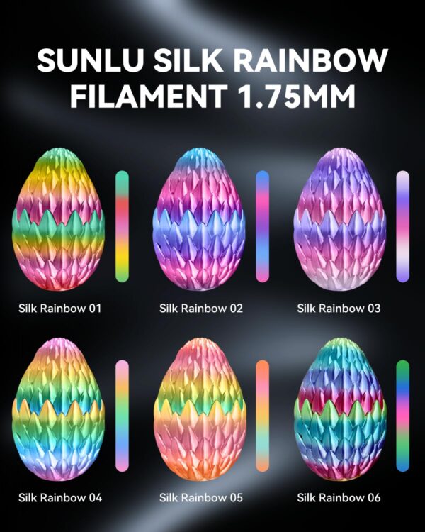 SUNLU Silk Rainbow PLA Filament, Multicolor Silk 3D Printer Filament 1.75mm +/- 0.02mm, Fast Color Change Each 8 Meters, 330 Meters, 1kg/2.2lbs, Silk Rainbow Filament(Lilac-Violet) - Image 4