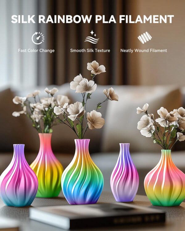 SUNLU Silk Rainbow PLA Filament, Multicolor Silk 3D Printer Filament 1.75mm +/- 0.02mm, Fast Color Change Each 8 Meters, 330 Meters, 1kg/2.2lbs, Silk Rainbow Filament(Lilac-Violet) - Image 9