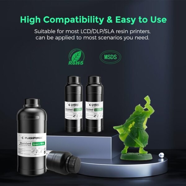 FLASHFORGE 3D Printer Resin, Fast Curing Standard 3D Resin High Precision & Excellent Fluidity with Low Odor, 405nm UV Curing 3D Printing Resin for LCD/DLP/SLA Resin 3D Printer (Green, 1KG) - Image 7