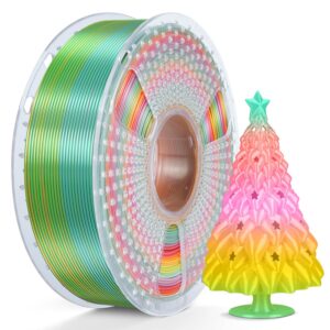 SUNLU Silk Rainbow PLA Filament, Multicolor Silk 3D Printer Filament 1.75mm +/- 0.02mm, Fast Color Change Each 8 Meters, 330 Meters, 1kg/2.2lbs, Silk Rainbow Filament(Green-Red-Pink-Yellow)