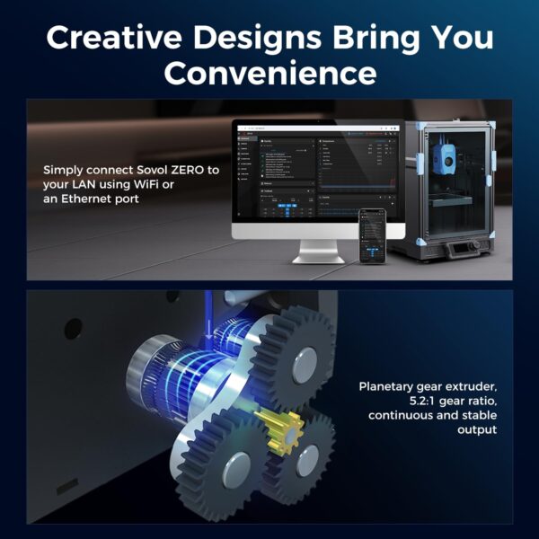 Sovol Zero 3D Printer, 1200mm/s High Speed CoreXY 3D Printers with Eddy Scanning & Pressure Sensing, 350℃ Nozzle & 120℃ Heated Bed Heating, XYZ Full Linear Rails Open Source Build Volume 6X6X6in - Image 9
