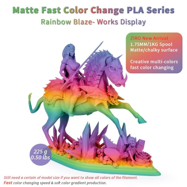ZIRO 3D Printer Filament PLA, Fast Color Changing Filament(Matte), Color Change by Length PLA, Fit Most FDM 3D Printers, Matte Finish 1KG/ 2.2lbs Spool, Rainbow Blaze - Image 7