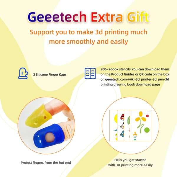 Geeetech 20 Colors PLA 3D Pen Filament Refills, 1.75mm 3D Pen Filament, Each Color 16.4ft, Total 328ft, Pack with 2 Finger Caps and 200+ Stencils eBook, Compatible with SCRIB3D MYNT3D 3D Pens - Image 5
