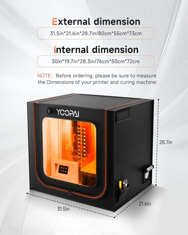 Large Resin 3D Printer Enclosure with Ventilation Kit LED Light, 3D Printer Vented Enclosure Tent Cover Eliminate Odors Dustproof Isolate Noise Compatible with LCD Resin UV 3D Printer - Image 6