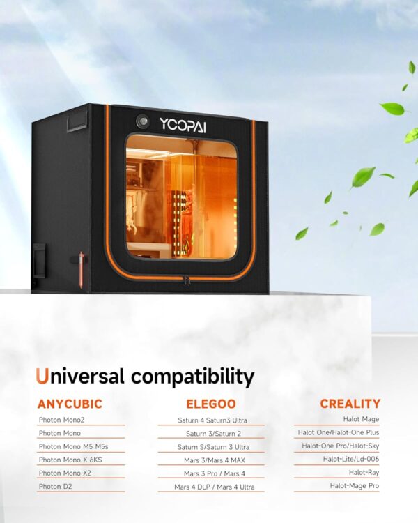 Large Resin 3D Printer Enclosure with Ventilation Kit LED Light, 3D Printer Vented Enclosure Tent Cover Eliminate Odors Dustproof Isolate Noise Compatible with LCD Resin UV 3D Printer - Image 7