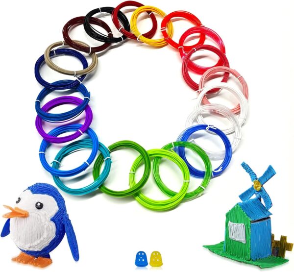 GIANTARM 3D Pen Filament Refills,20 Colors 1.75mm 3D Pen PLA Filament,Each Color 16 Feet, Total 320 feet, Pack with 2 Finger Caps - Image 3