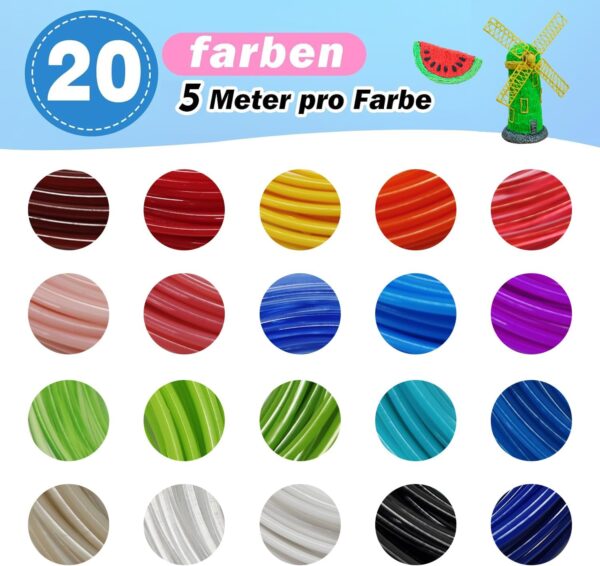 GIANTARM 3D Pen Filament Refills,20 Colors 1.75mm 3D Pen PLA Filament,Each Color 16 Feet, Total 320 feet, Pack with 2 Finger Caps - Image 4