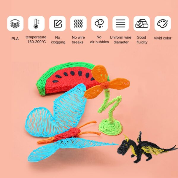 GIANTARM 3D Pen Filament Refills,20 Colors 1.75mm 3D Pen PLA Filament,Each Color 16 Feet, Total 320 feet, Pack with 2 Finger Caps - Image 6