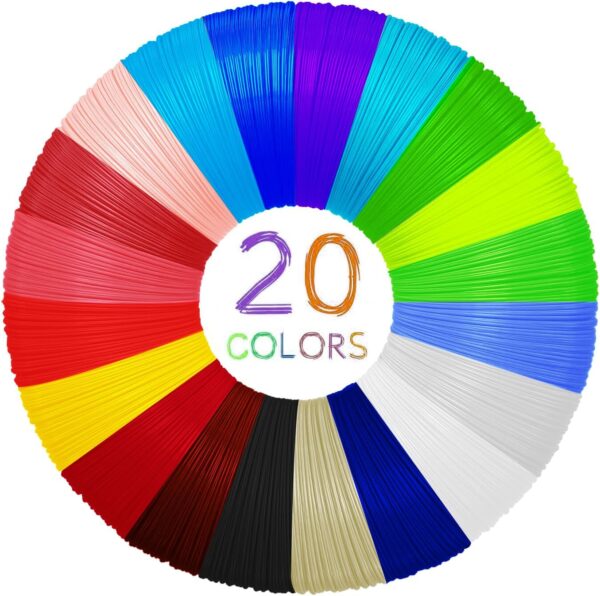 GIANTARM 3D Pen Filament Refills,20 Colors 1.75mm 3D Pen PLA Filament,Each Color 16 Feet, Total 320 feet, Pack with 2 Finger Caps - Image 8