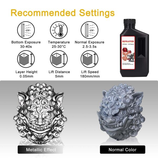 RepRapper 3D Printer Resin, 405nm Fast UV-Curing Color Change 1kg Standard Resin Pack, Photopolymer 3D Printing Resin with Metallic Shine for LCD Printer, Blue/Brass/Silver 3 * 1000g - Image 3