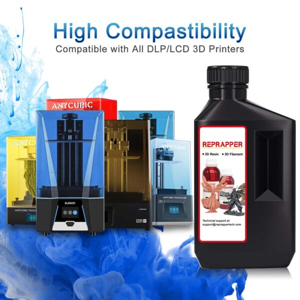 RepRapper 3D Printer Resin, 405nm Fast UV-Curing Color Change 1kg Standard Resin Pack, Photopolymer 3D Printing Resin with Metallic Shine for LCD Printer, Blue/Brass/Silver 3 * 1000g - Image 4