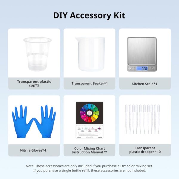 ANYCUBIC DIY Color Mixing 3D Printer Resin Set for LCD 3D Printing, Including 3D Resin 6 Colors, Dropper, Beaker, Disposable Plastic Cups, Nitrile Gloves, Electronic Scale (Without Battery) - Image 7