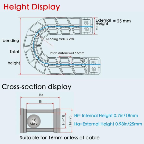 Low Noise Drag Chain Cable Carrier Wire 18mmx18mm (H x W) for 3D Printer and CNC Machine,Inside and Outside Openable R28 Flexible Cable Chain - Image 3