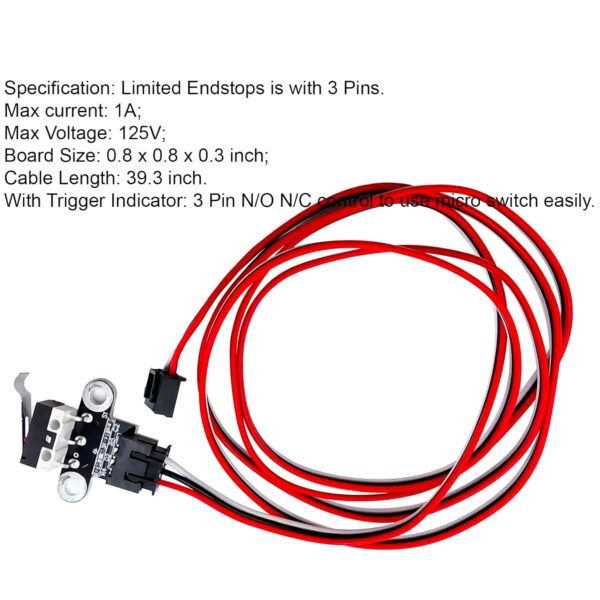 4Pcs 3D Printer Limit Switch Cables and Limit Switch, Mechanical Endstop Limit Switch Module Endstop Switch Horizontal Type with 1M 3 Pin Cable for 3D Printer Parts Ramps1.4, - Image 7